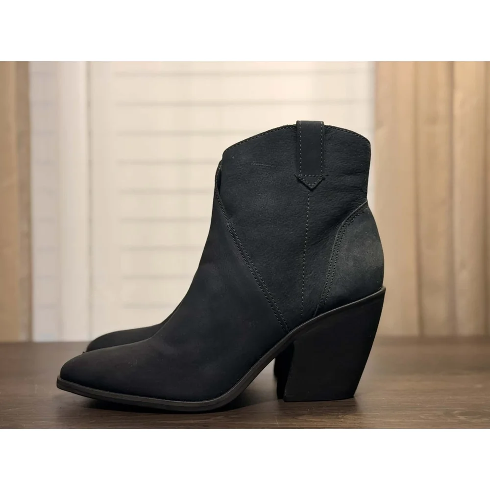 Lucky Brand Microsuede LEATHER Modern Western Boots Booties SZ 10 M BLACK